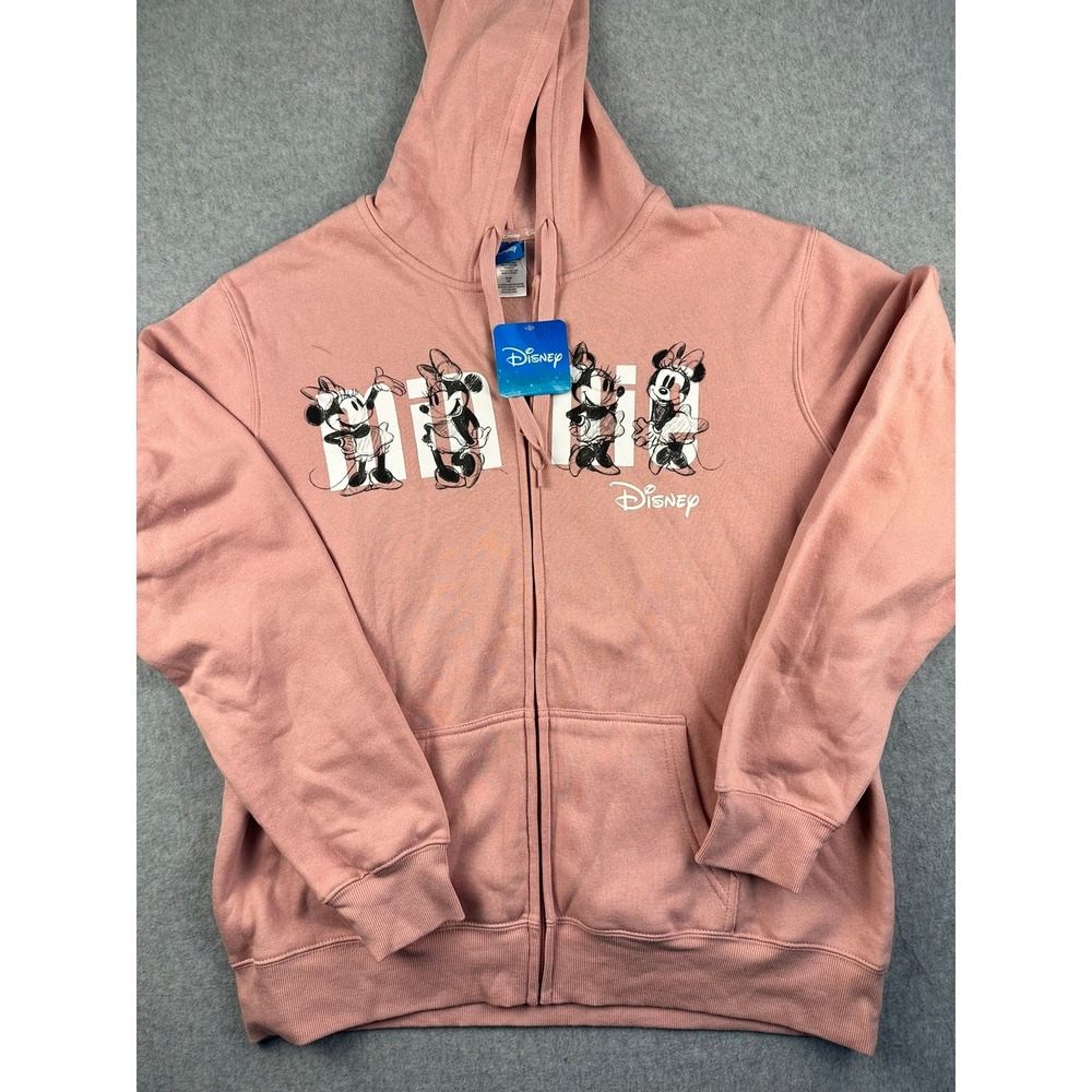 Disney Minnie Mouse Full Zip Hoodie Pink Graphic Sweatshirt XXL AJ4064 NWT